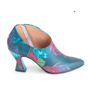 John Fluevog Edie Asymetrical Pumps Floral Leather Curved Heel Ankle Booties 9